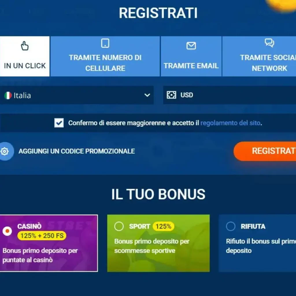 Registrazione su Mostbet